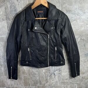 Black faux leather biker jacket with silver hardware Size S Woman's ambiance